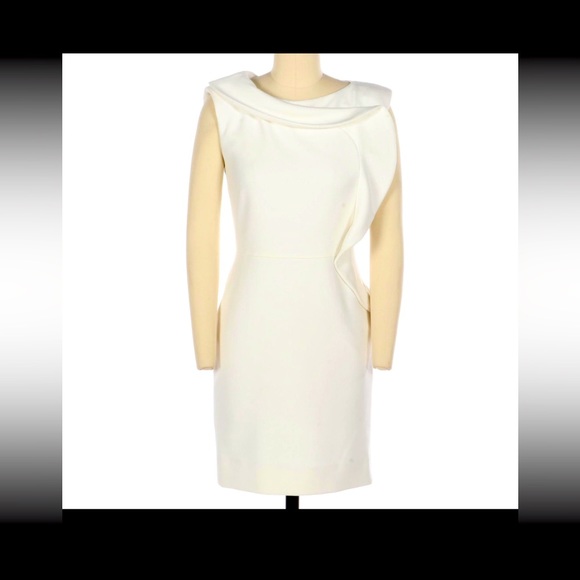 Maje Fitted Dress with Draped Collar and Ruffle Susan Lucci Closet